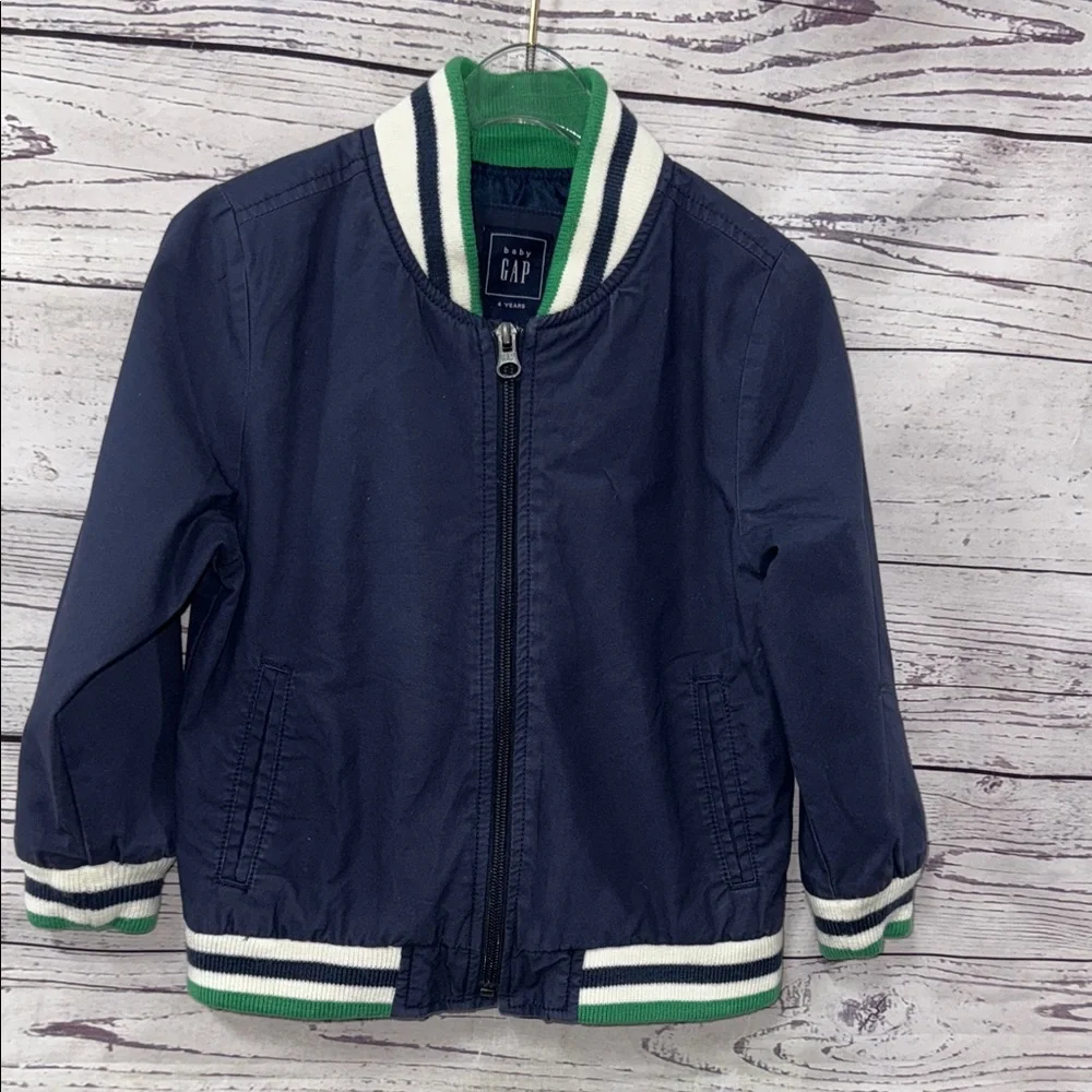 GAP Kids Blue Jacket with Green and White Trim Size 4